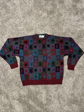 Vintage London Fog Geometric Pattern Knit Sweater XL